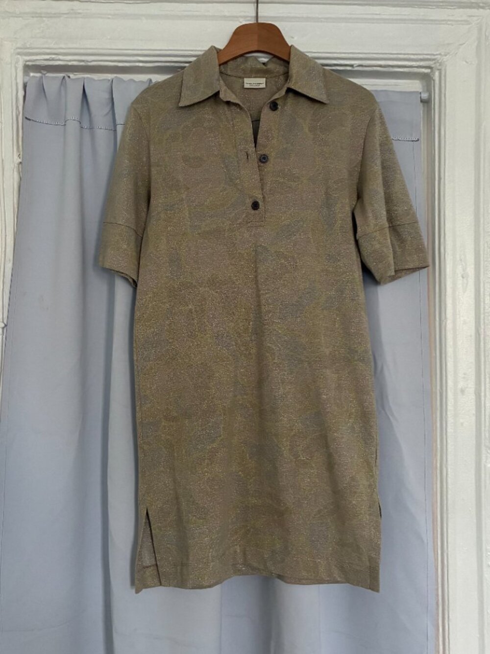 Dries Van Noten Metallic Knit Polo Collared Short Sleeve Shirt Dress